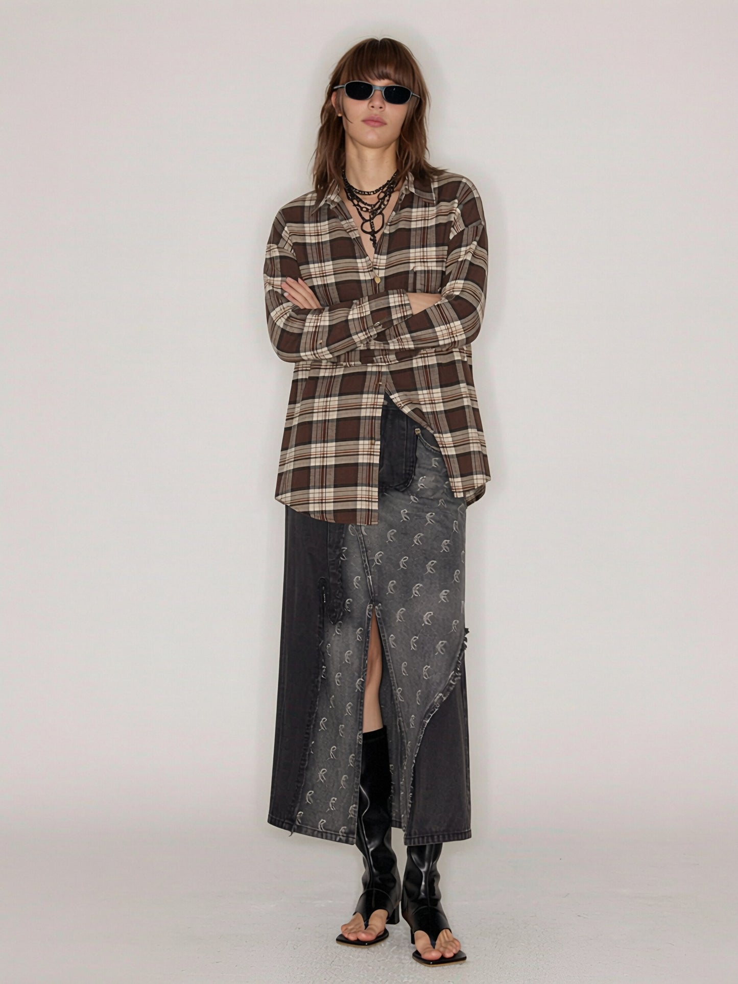 Women’s Oversized Plaid Shirt – Casual Check Long Sleeve Button-Up