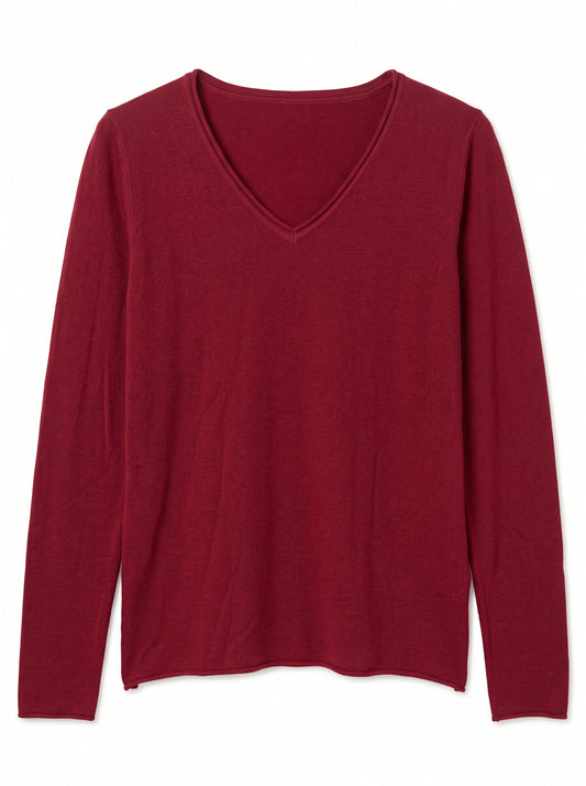 Women’s V-Neck Lightweight Knit Jumper – Long Sleeve Soft Fine Knit Pullover Top
