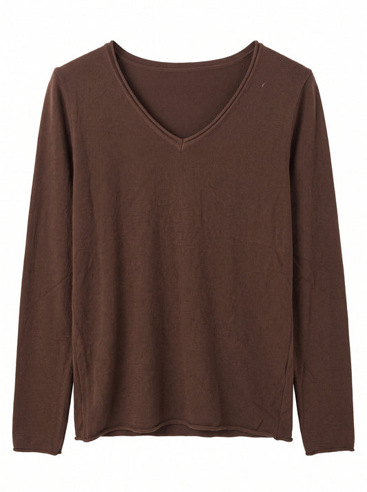 Women’s V-Neck Lightweight Knit Jumper – Long Sleeve Soft Fine Knit Pullover Top