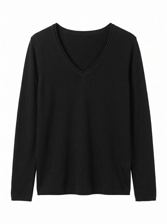 Women’s V-Neck Lightweight Knit Jumper – Long Sleeve Soft Fine Knit Pullover Top