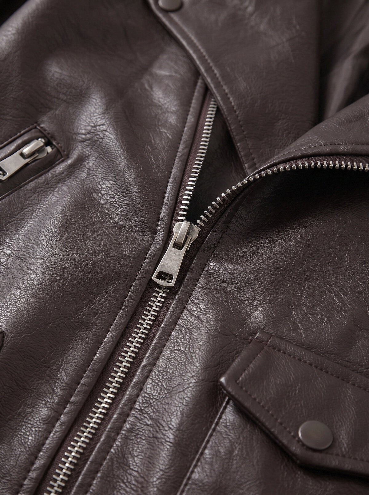 Women’s Oversized Biker Jacket – Faux Leather Belted Moto Jacket with Zip Pockets