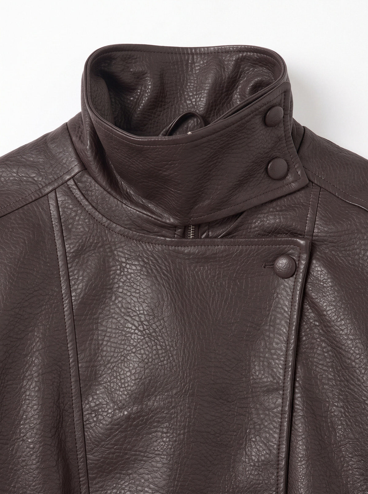 Women’s Oversized Brown Faux Leather Bomber Jacket – High Neck Biker Style Zip-Up Coat
