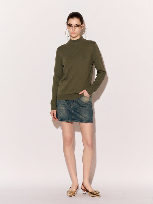 Women’s Basic Mock Neck Knit Jumper – Long Sleeve Lightweight Pullover Sweater