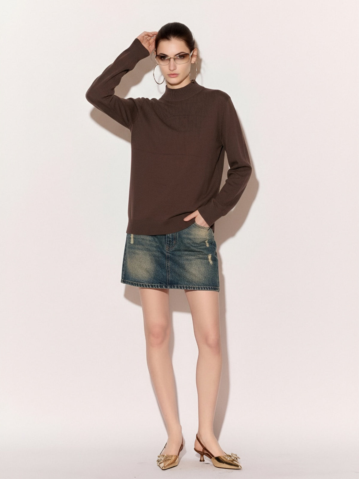Women’s Basic Mock Neck Knit Jumper – Long Sleeve Lightweight Pullover Sweater