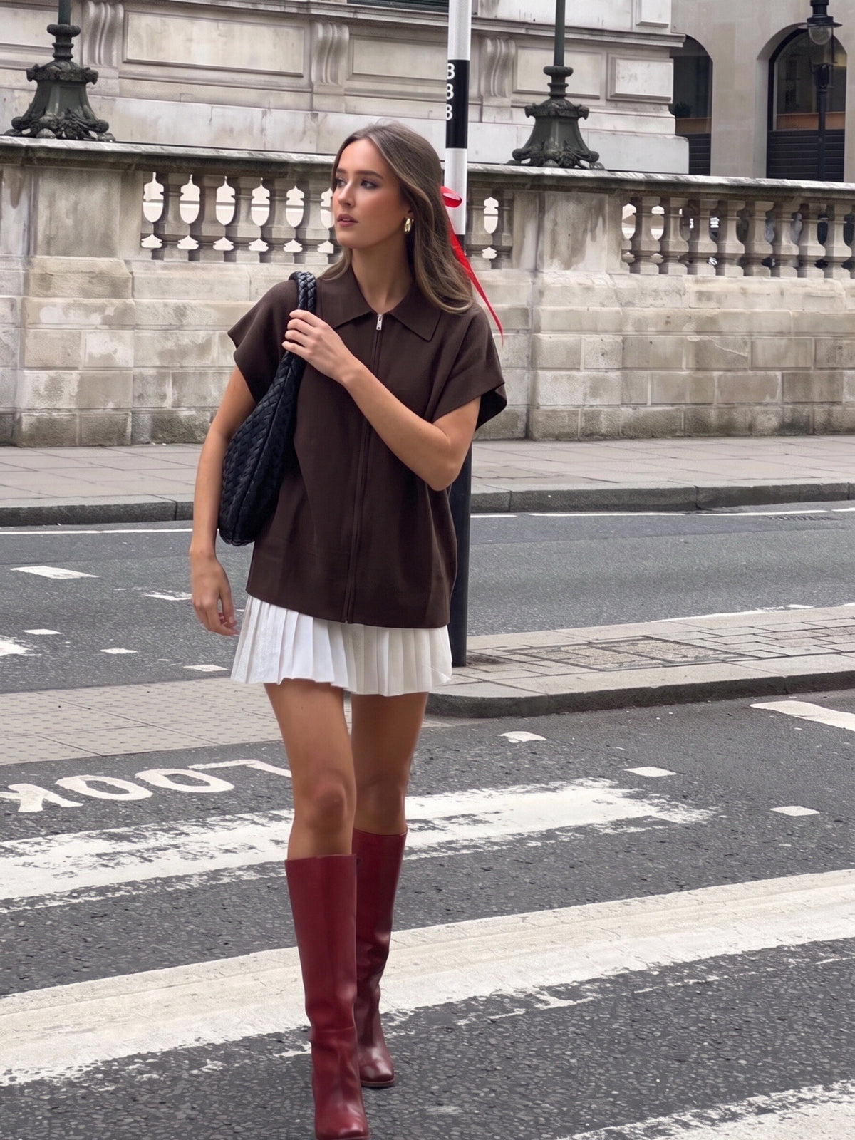 Women’s Knitted Zip-Up Polo Top – Oversized Short Sleeve Collared Cardigan