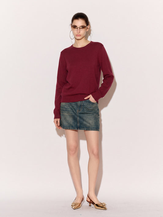 Women’s Lightweight Crew Neck Knit Jumper – Soft Fine Knit Long Sleeve Pullover Sweater