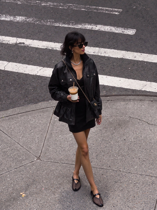 Women’s Black Faux Leather Peplum Jacket – Oversized High Neck Utility Zip Jacket