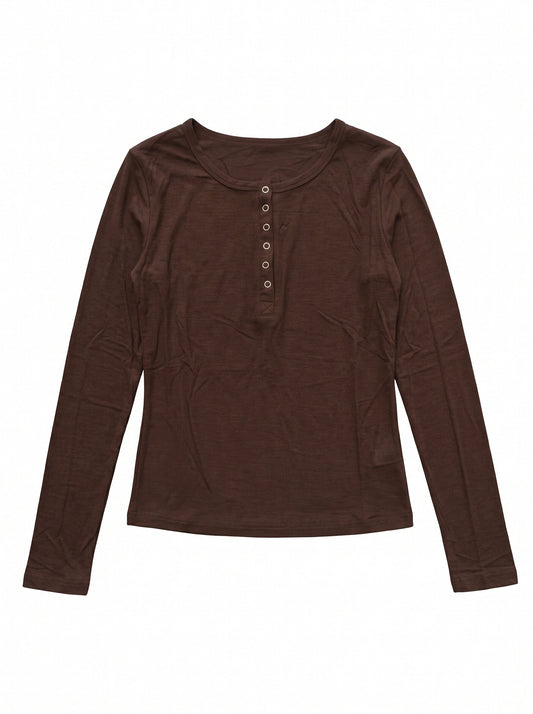 Women’s Long Sleeve Henley Top – Slim Fit Button Front Basic T-Shirt