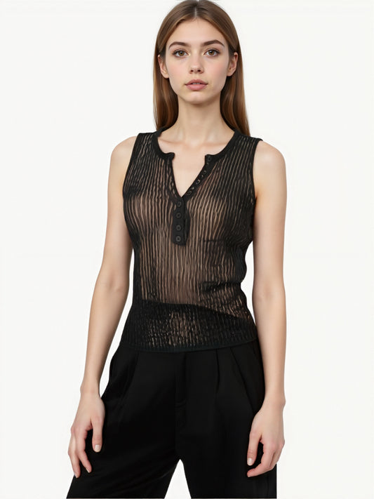 Top Smanicato in Tulle con Botton