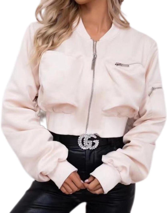 Bomber Corto con Zip e Tasche