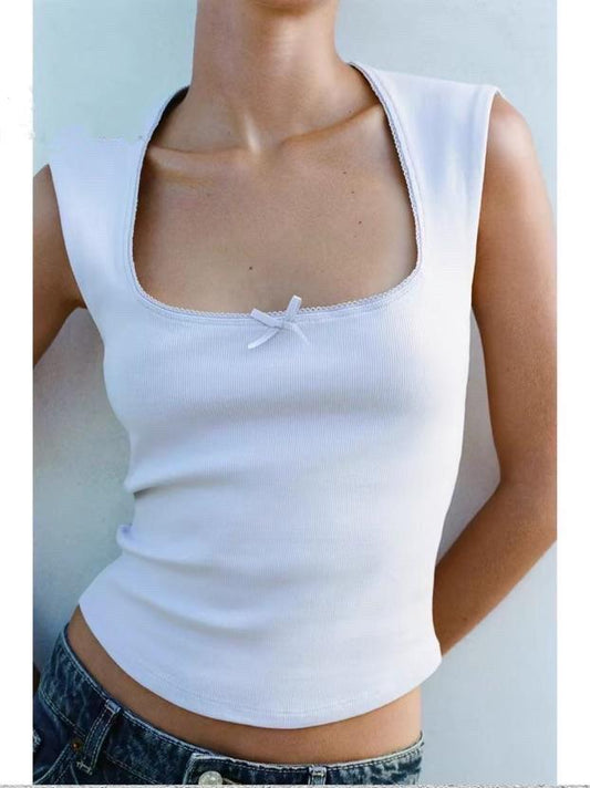 Top Smanicato con Fiocco Decorativo