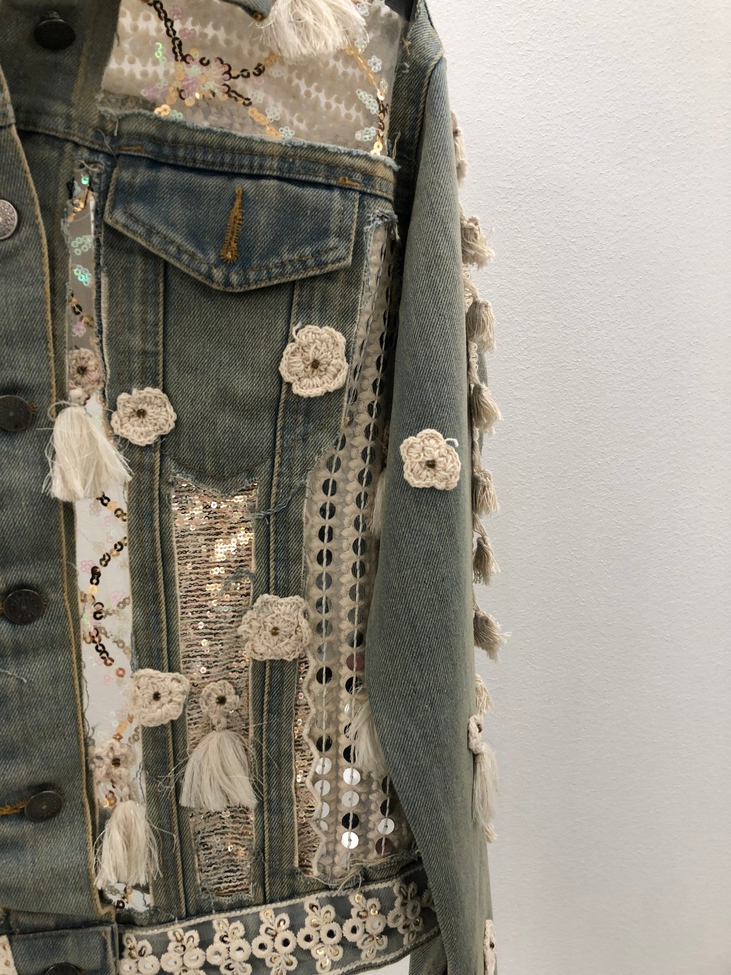 Boho Lace Tassel Denim Jacket.