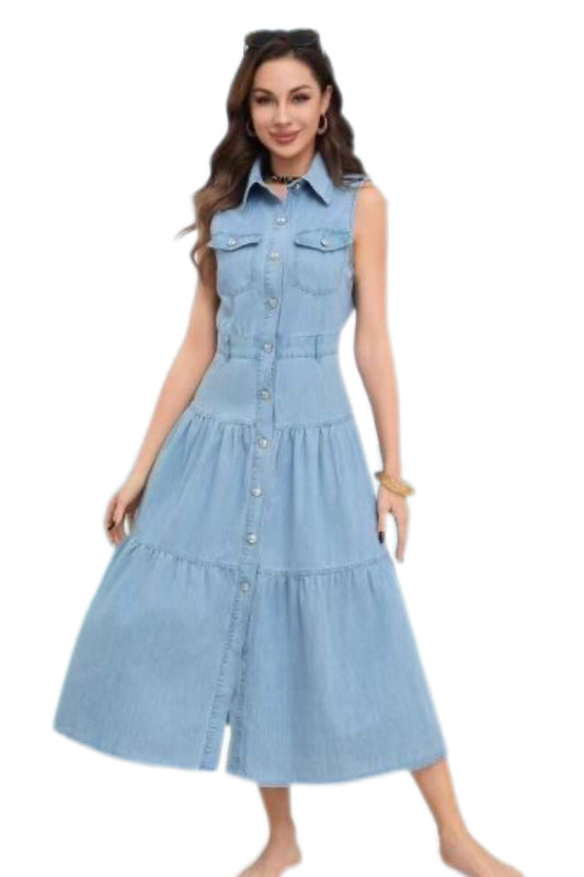 Tiered Denim Shirt Dress