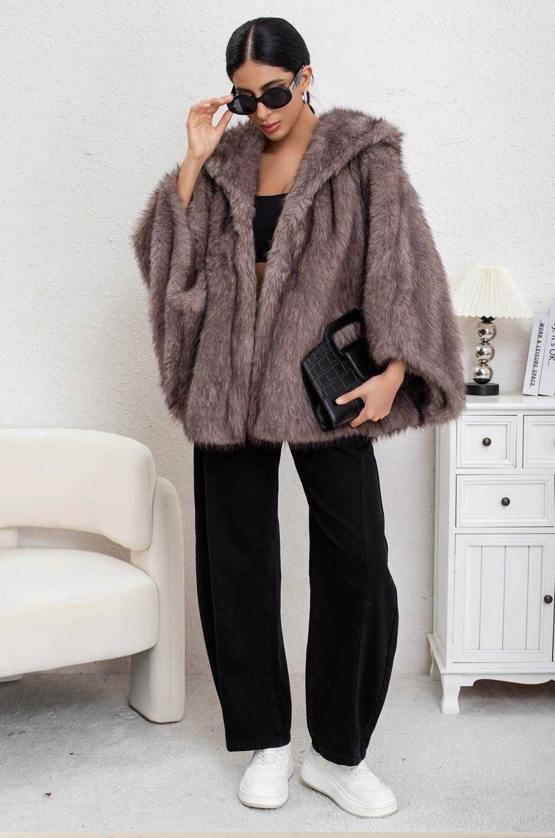 Zayla Women’s Hooded Faux Fur Jacket – Cozy Fluffy Warm Plush Winter Short Coat, Soft Aesthetic Outerwear