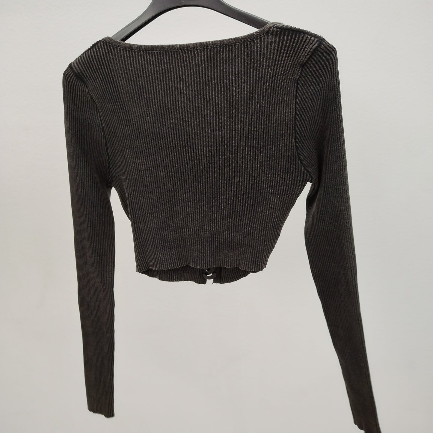 Crop Top a Costine con Dettaglio Lace-up