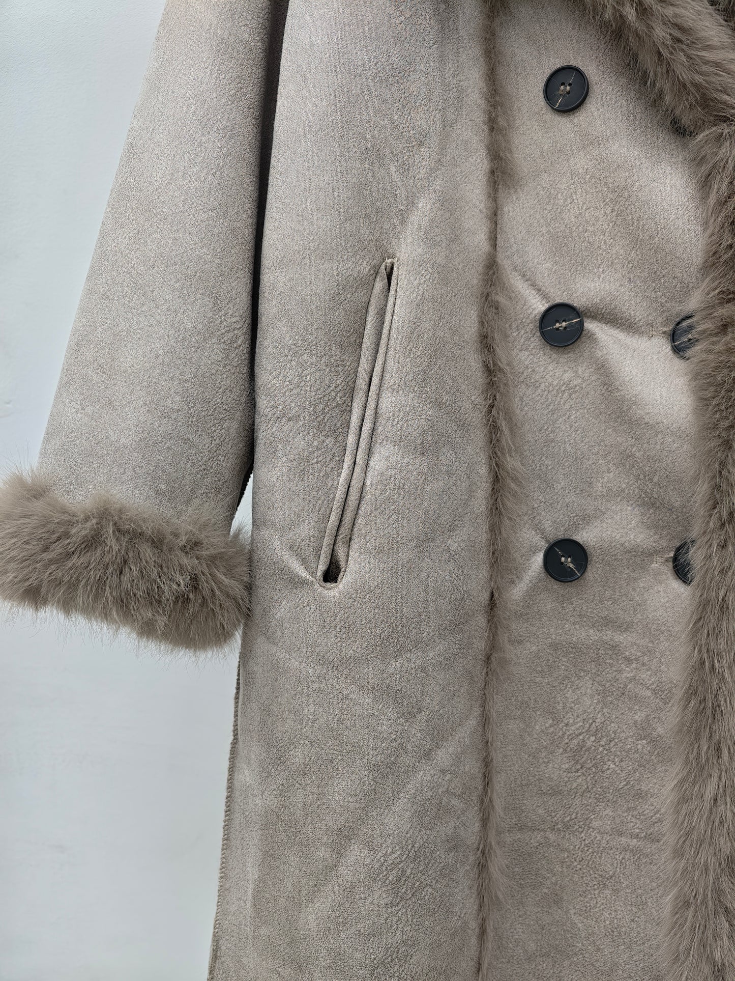 Zayla Women’s Reversible Faux Fur Long Coat – Grey Winter Shearling Plush Overcoat, Warm Double-Sided Soft Jacket