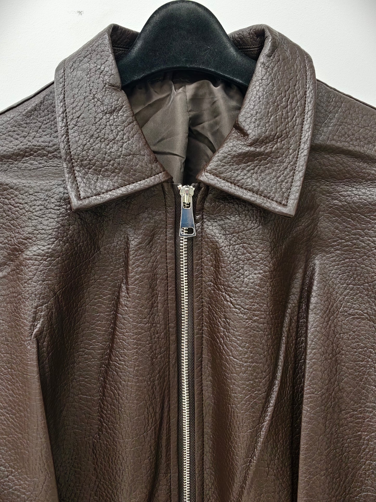 Zayla Women’s Brown Faux Leather Cropped Jacket – Oversized Zip-Up Short Coat, Soft Textured Fall Winter Outerwear