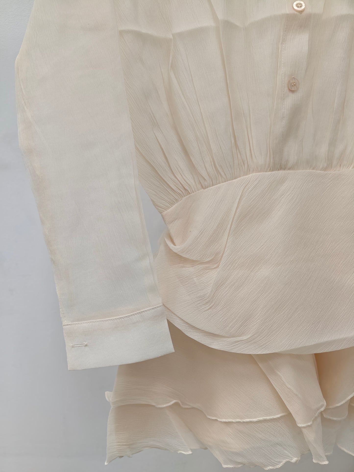Women’s Ruffled Chiffon Blouse – Romantic Sheer Dress with Floral Detail, Romantic Luxury Style for Daily & Evening Wear