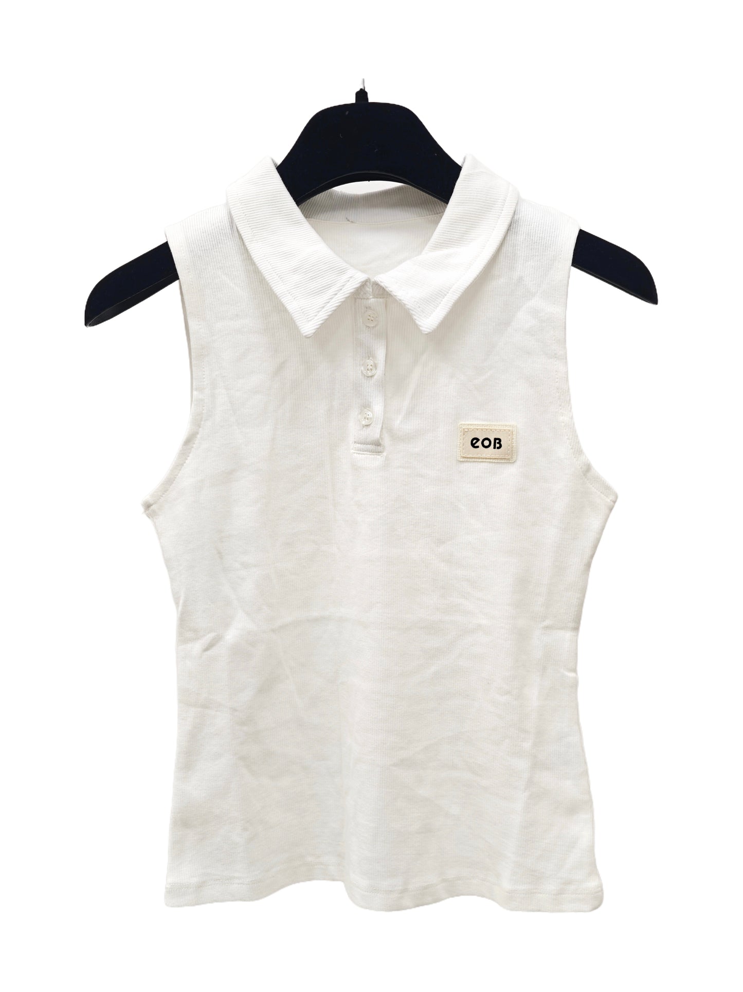 Women’s Sleeveless Ribbed Polo Top – Slim Fit Button-Front Tank with Classic Collar, Minimalist Casual Summer Basic