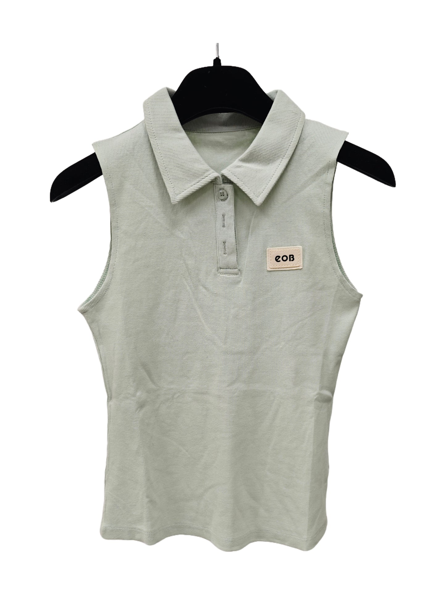 Women’s Sleeveless Ribbed Polo Top – Slim Fit Button-Front Tank with Classic Collar, Minimalist Casual Summer Basic