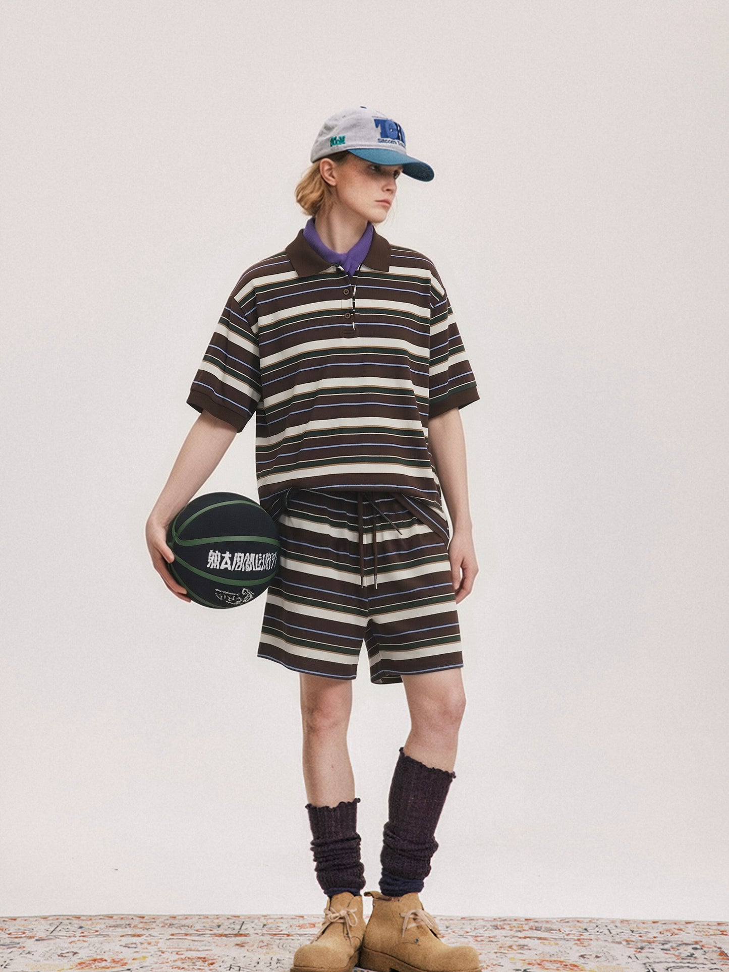 Women’s Striped Polo Shirt & Shorts Set – Casual Two Piece Lounge Set, Oversized Summer Co-Ord Outfit