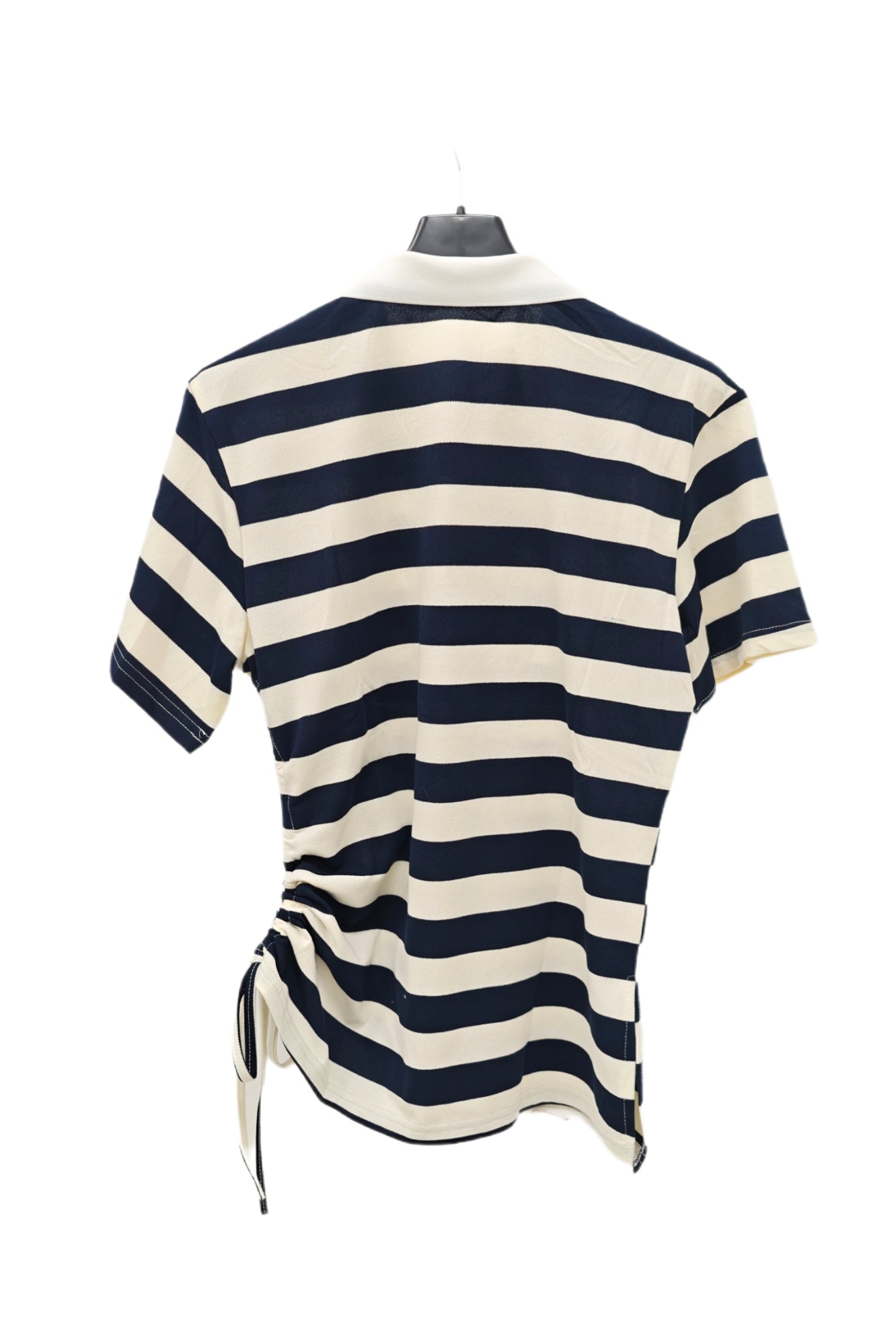 Women’s Striped Polo Shirt – Side Drawstring Slim Fit Top, Short Sleeve Casual Knit Tee