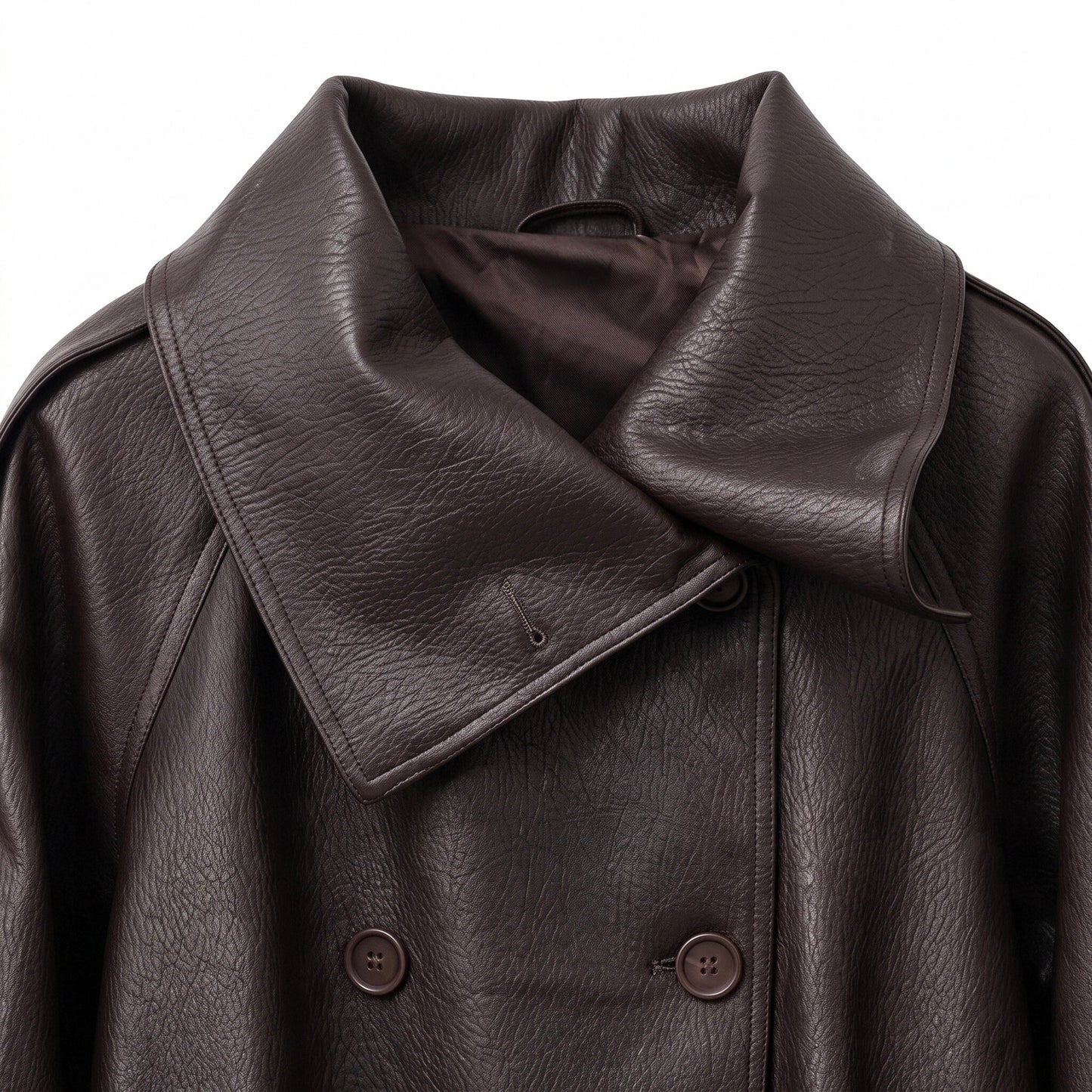 Oversized Black Faux Leather Jacket with Wide Lapels and Buckle Cuffs