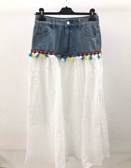 Denim Tassel Layered Skirt