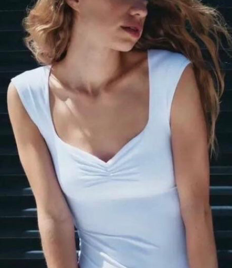 White Ruched Neckline Tank