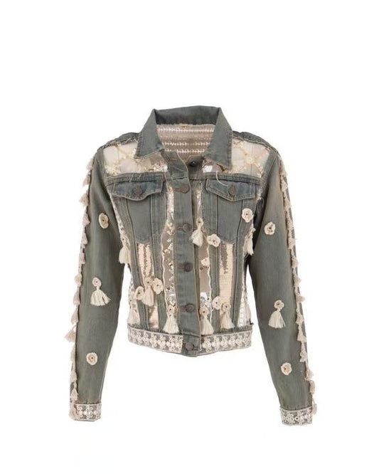 Boho Lace Tassel Denim Jacket.
