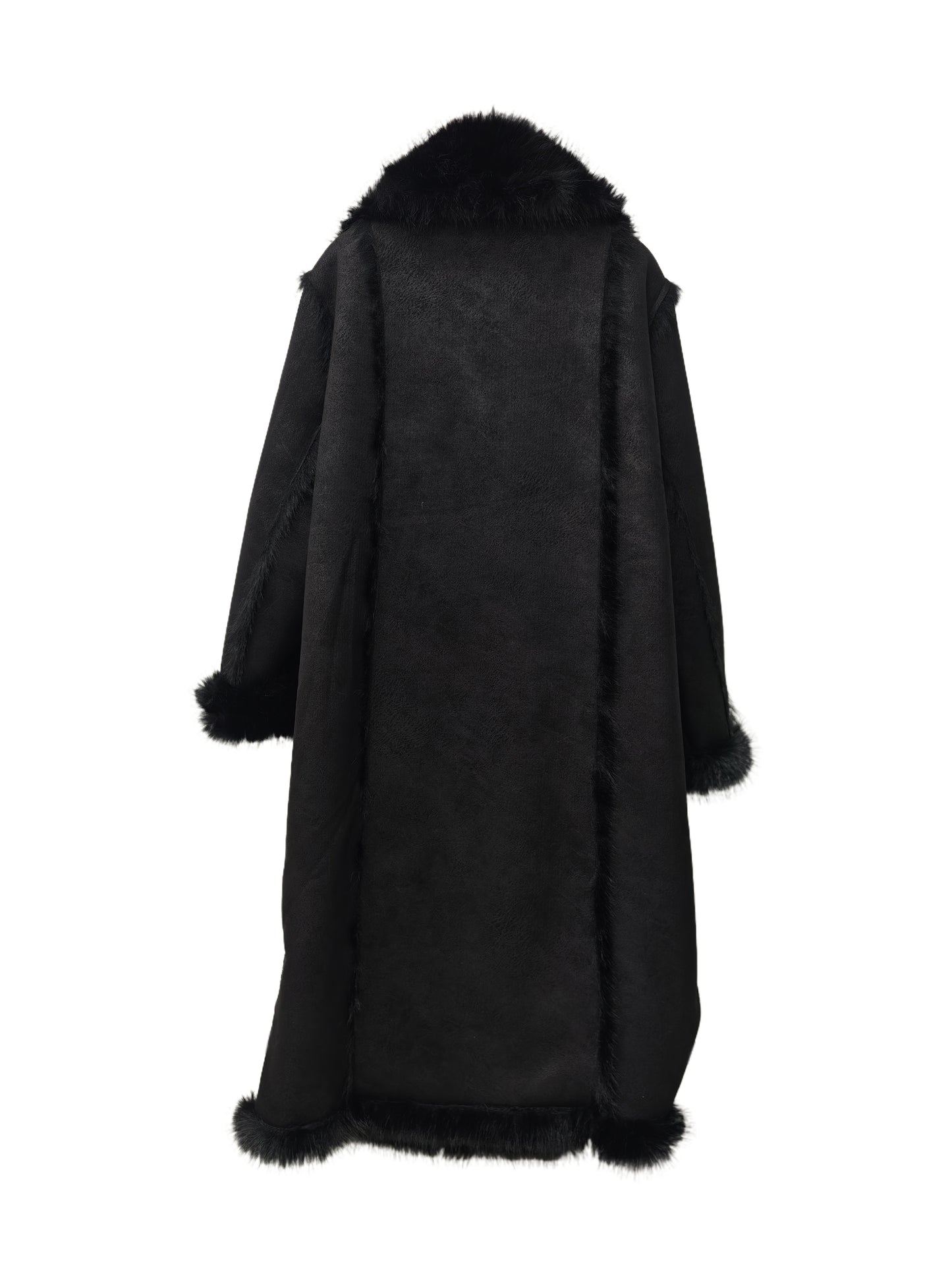 Zayla Women’s Reversible Faux Fur Long Coat – Black Winter Shearling Overcoat, Warm Thick Double-Sided Jacket