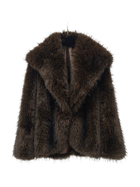 Zayla Women’s Faux Fur Short Jacket – Brown Fluffy Winter Coat, Soft Warm Plush Aesthetic Outerwear