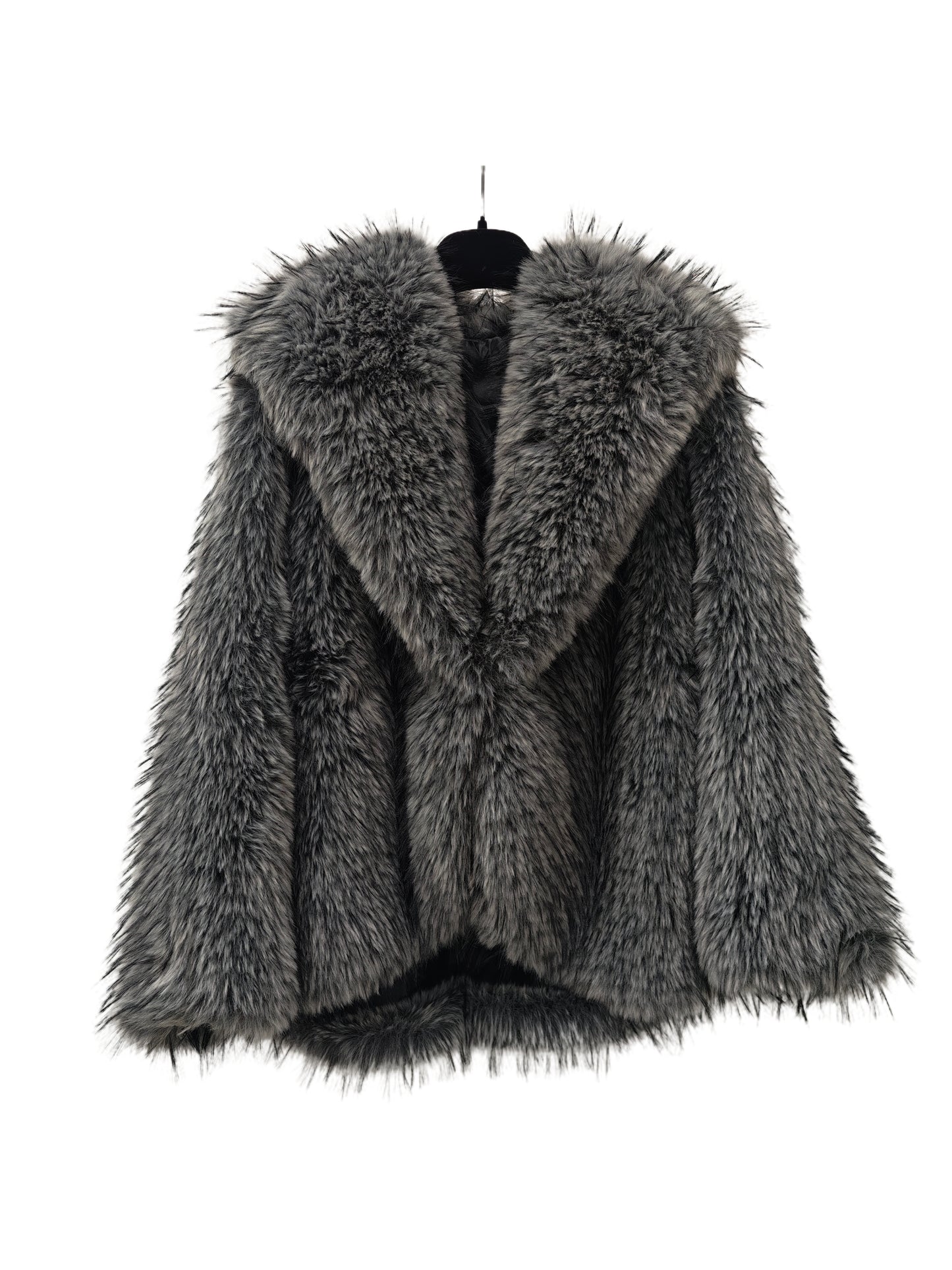 Zayla Women’s Fluffy Faux Fur Short Jacket – Grey Warm Winter Coat, Soft Plush Trendy Aesthetic Outerwear