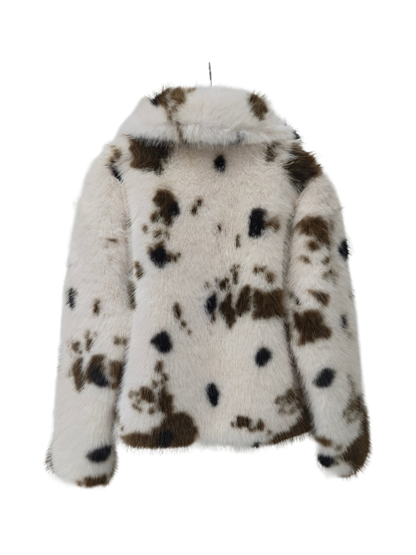 Zayla Women’s Cow-Print Faux Fur Short Jacket – Fluffy Warm Plush Winter Coat, Trendy Aesthetic Outerwear