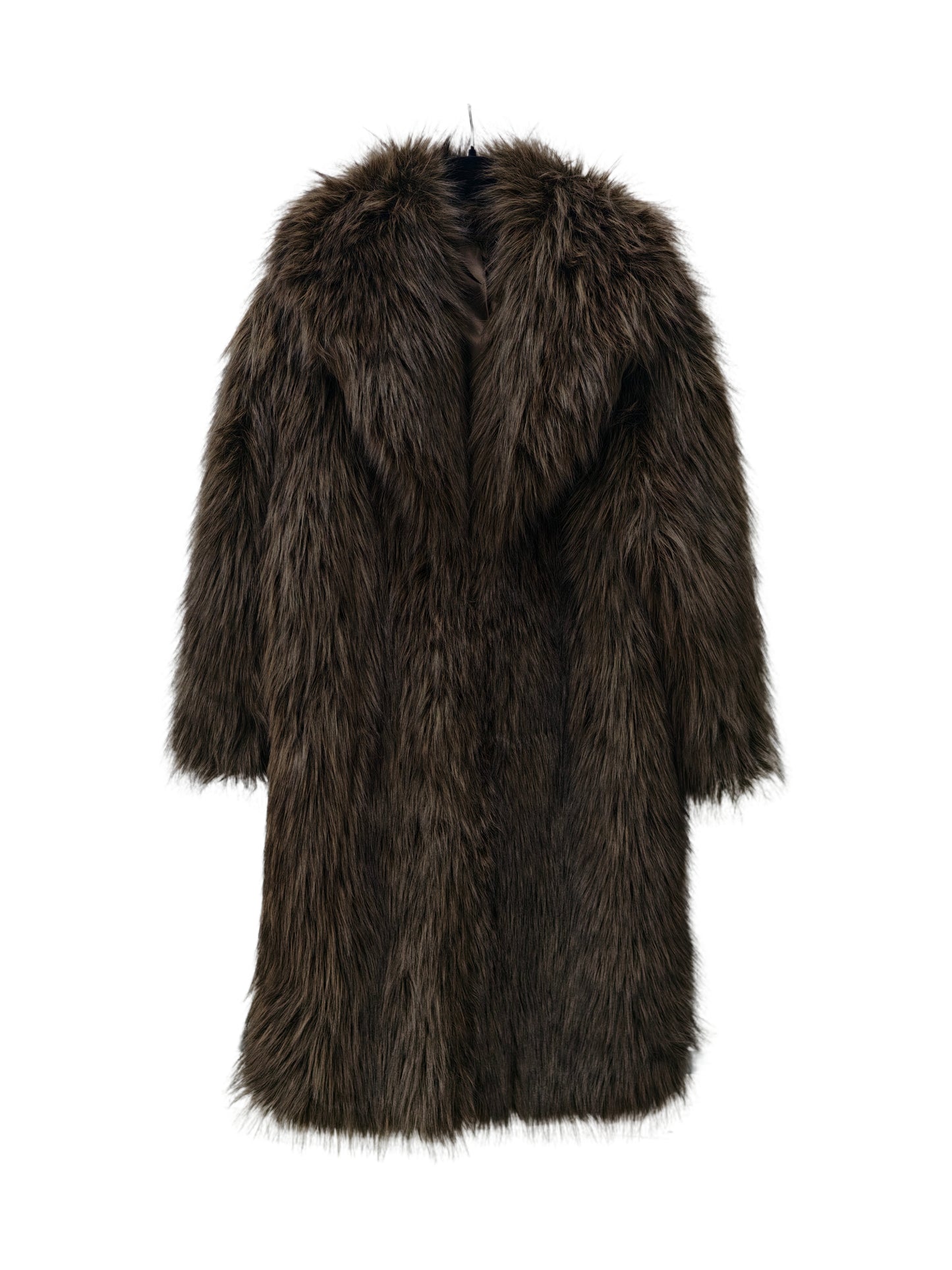 Zayla Women’s Brown Faux Fur Long Coat – Warm Fluffy Plush Winter Overcoat, Soft Luxury OuterwearSoft Aesthetic Outerwear