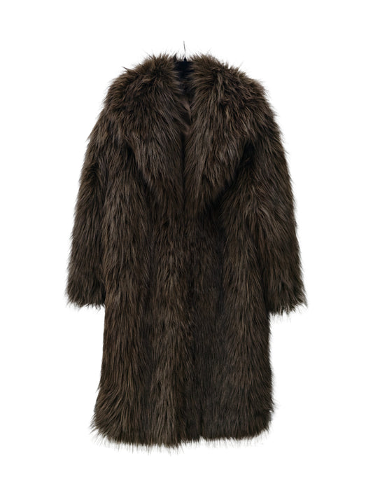 Zayla Women’s Brown Faux Fur Long Coat – Warm Fluffy Plush Winter Overcoat, Soft Luxury OuterwearSoft Aesthetic Outerwear