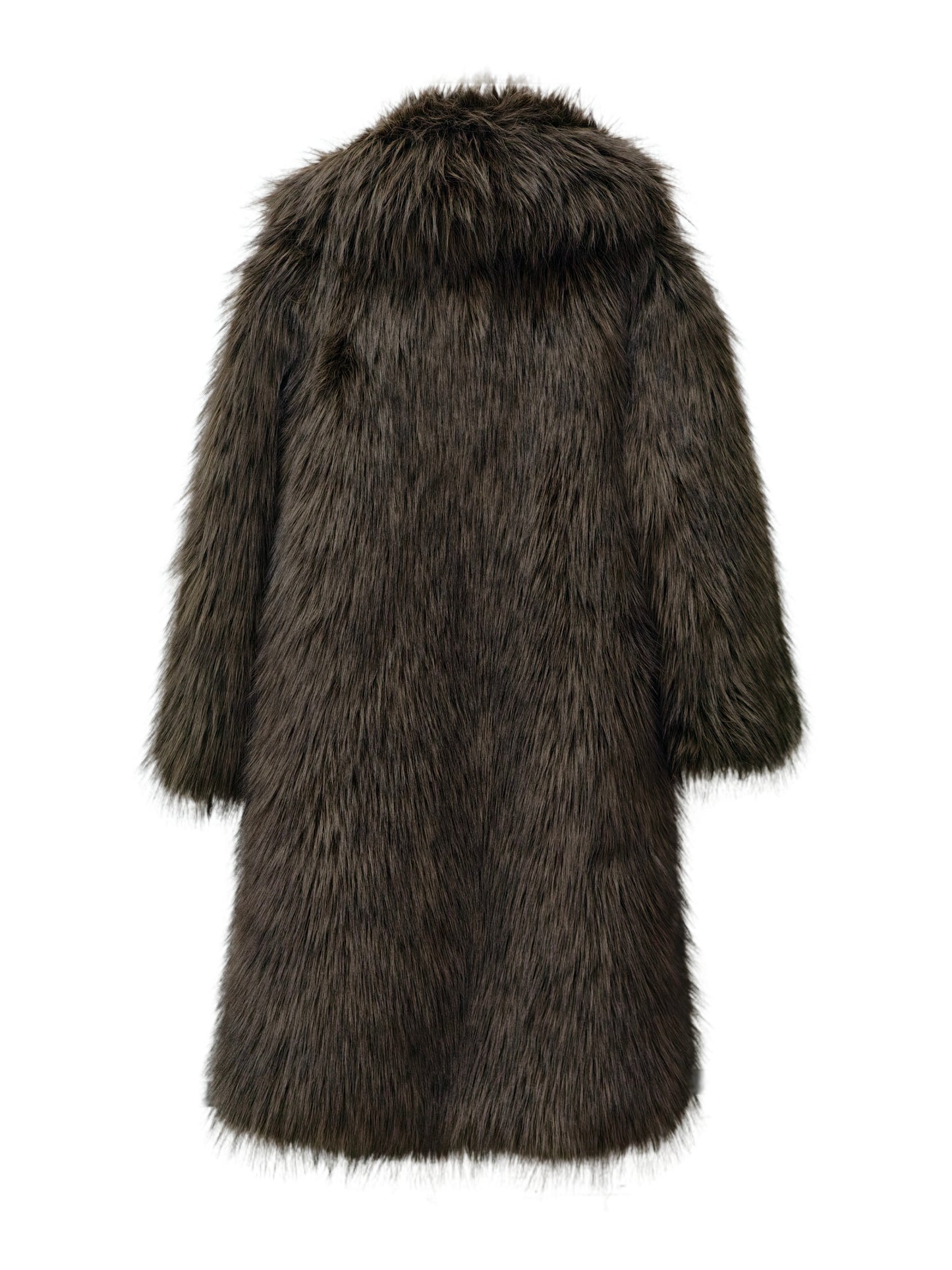 Zayla Women’s Brown Faux Fur Long Coat – Warm Fluffy Plush Winter Overcoat, Soft Luxury OuterwearSoft Aesthetic Outerwear