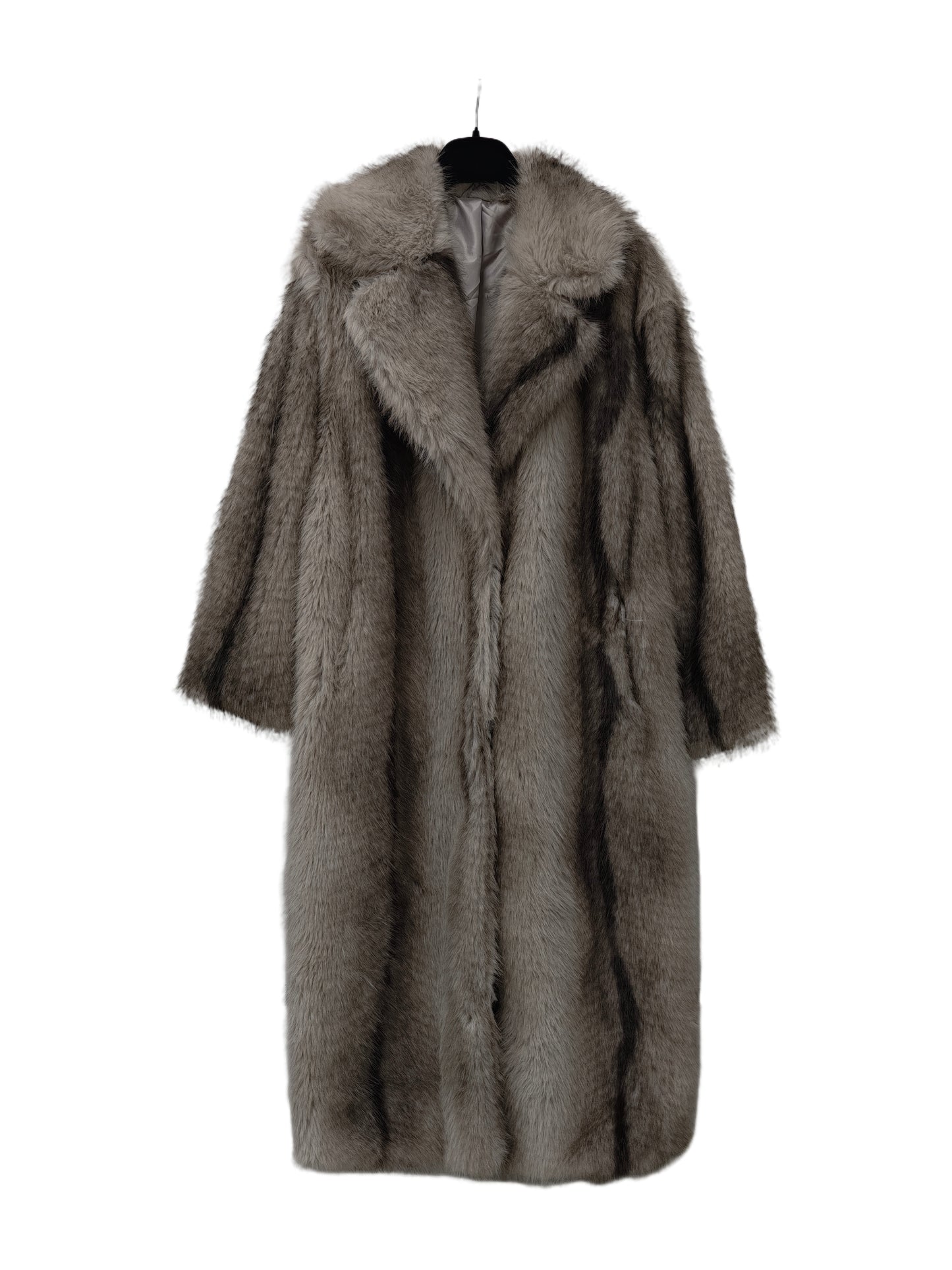 Zayla Women’s Grey Ombre Faux Fur Long Coat – Soft Plush Warm Winter Overcoat, Elegant Gradient Outerwear