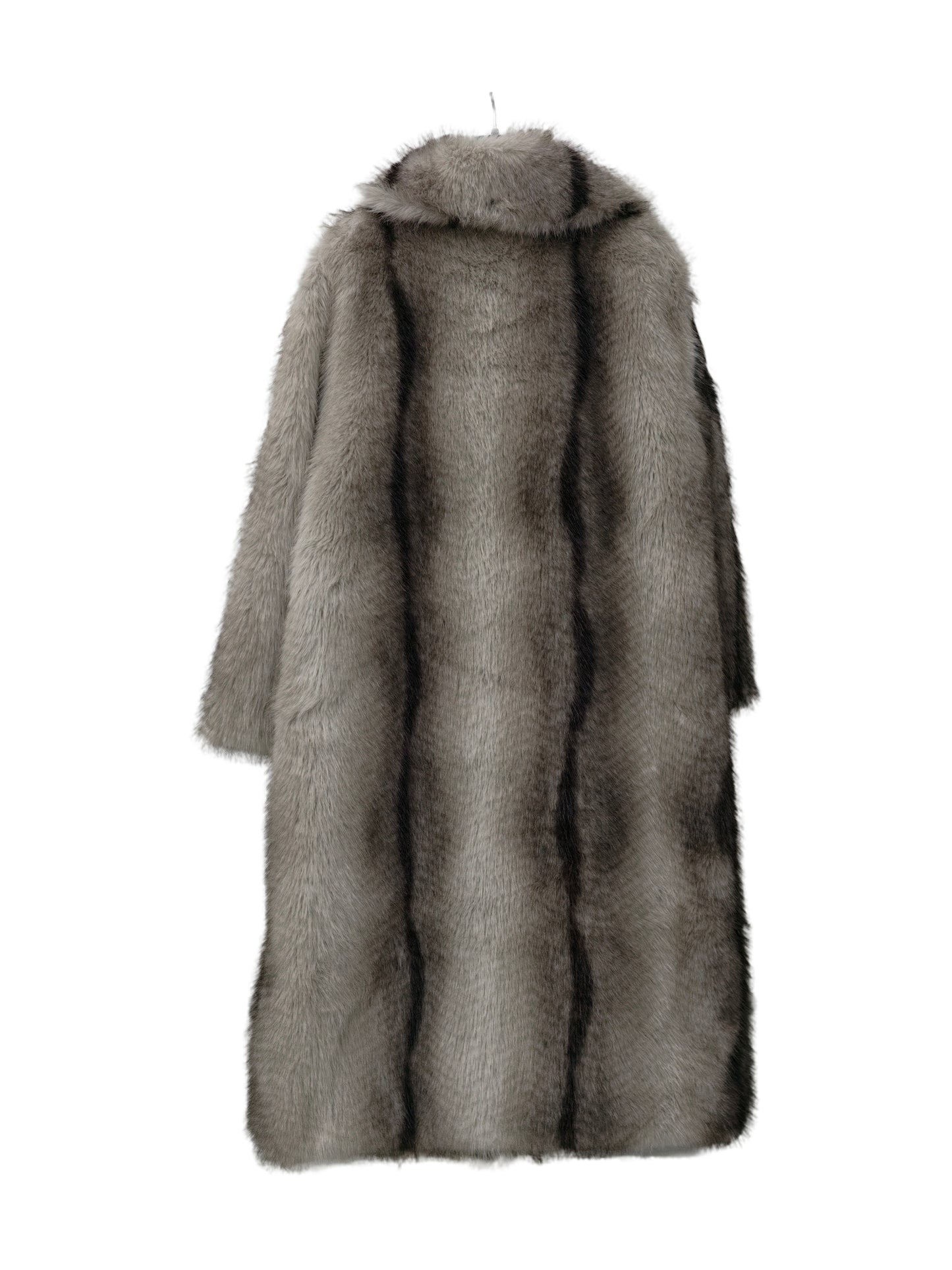 Zayla Women’s Grey Ombre Faux Fur Long Coat – Soft Plush Warm Winter Overcoat, Elegant Gradient Outerwear