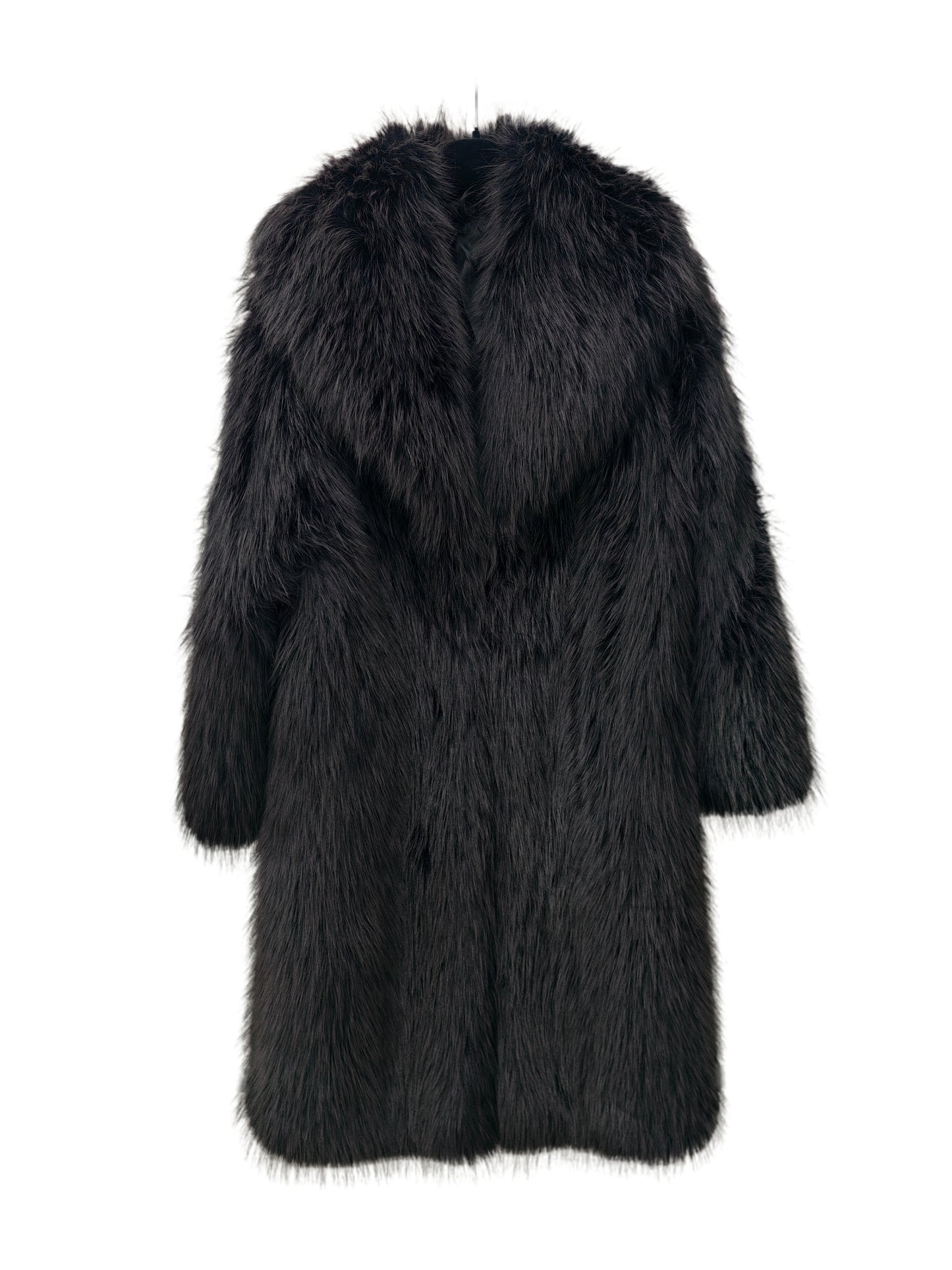 Zayla Women’s Black Faux Fur Long Coat – Fluffy Warm Plush Winter Jacket, Classic Trendy Outerwear