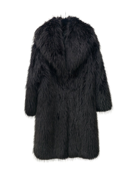 Zayla Women’s Black Faux Fur Long Coat – Fluffy Warm Plush Winter Jacket, Classic Trendy Outerwear