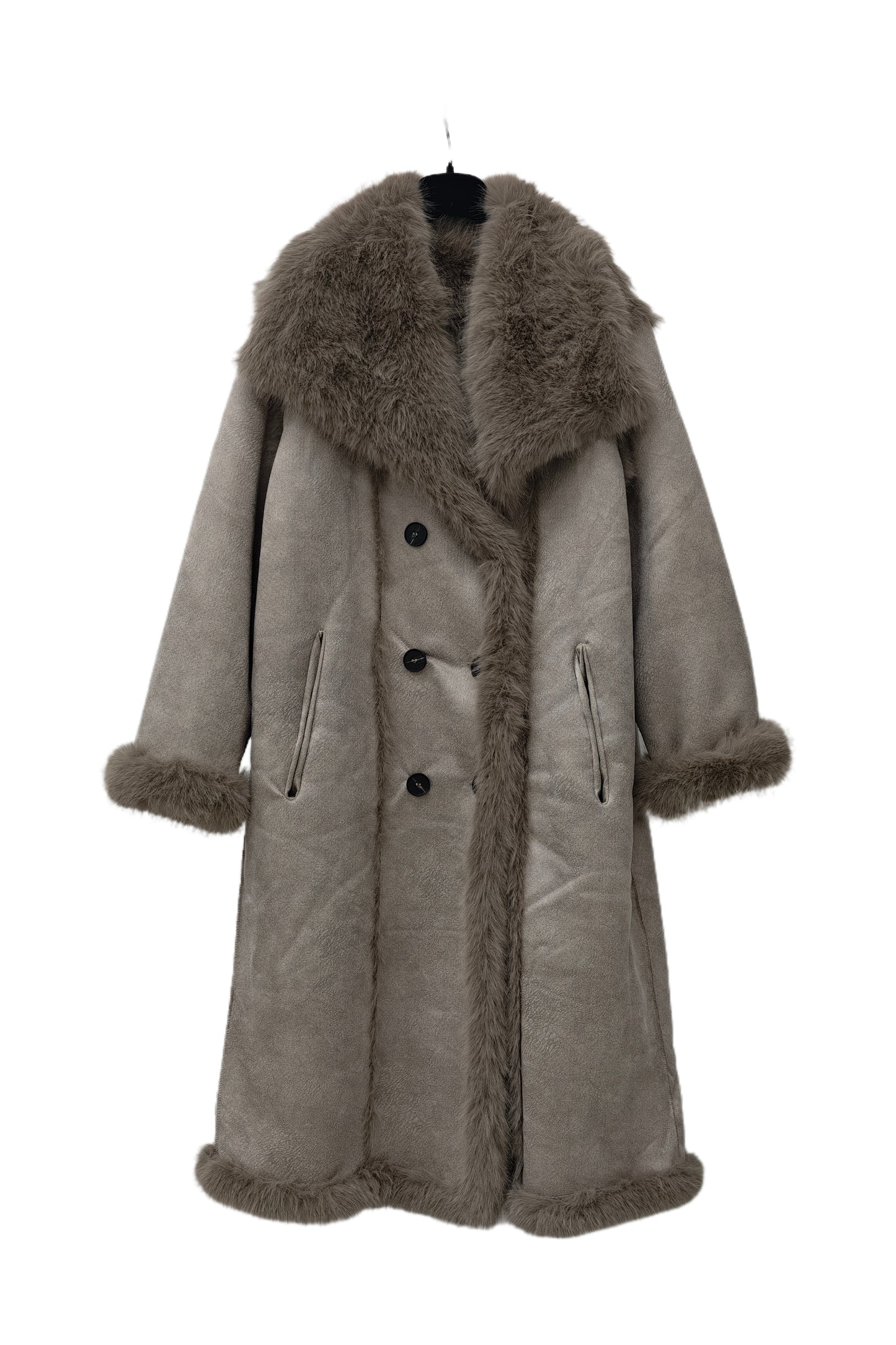 Zayla Women’s Reversible Faux Fur Long Coat – Grey Winter Shearling Plush Overcoat, Warm Double-Sided Soft Jacket