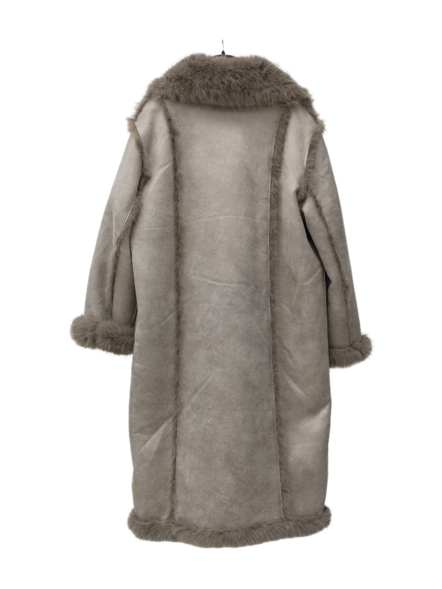 Zayla Women’s Reversible Faux Fur Long Coat – Grey Winter Shearling Plush Overcoat, Warm Double-Sided Soft Jacket