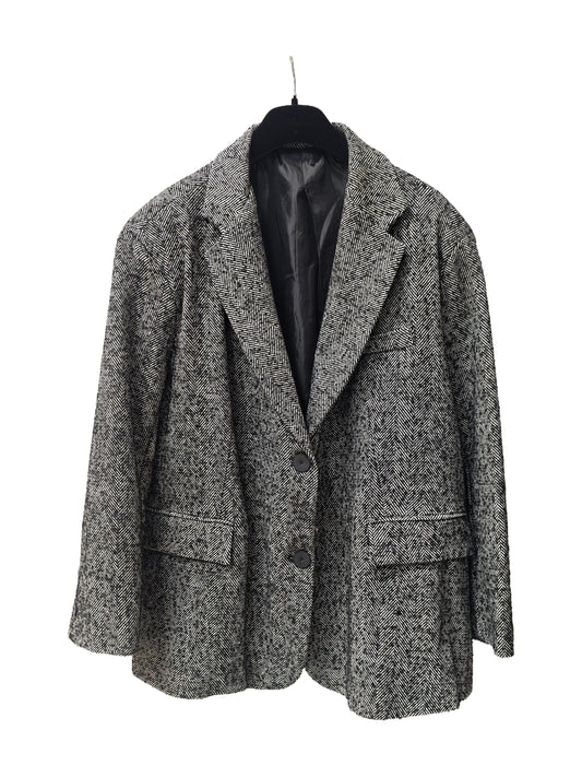 Zayla Women’s Herringbone Blazer – Oversized Fall Winter Jacket, Vintage Casual Chic Tweed Coat