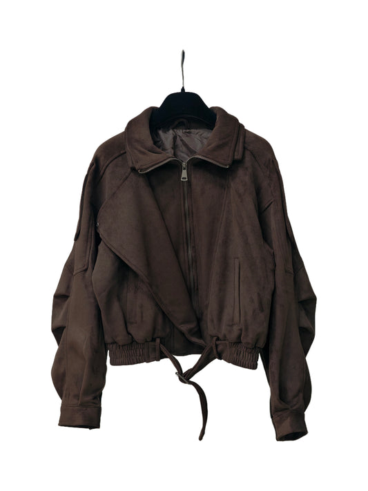 Zayla Women’s Brown Suede-Feel Jacket – Oversized Drawstring Short Coat, Soft Fall Winter Casual Outerwear