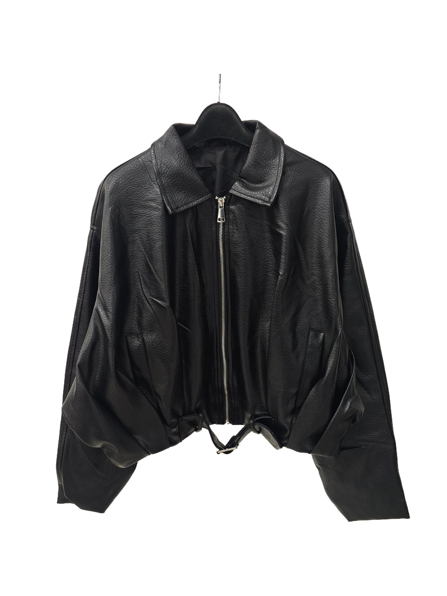 Zayla Women’s Black Faux Leather Cropped Jacket – Oversized Zip-Up Short Coat, Minimalist Fall Winter Outerwear