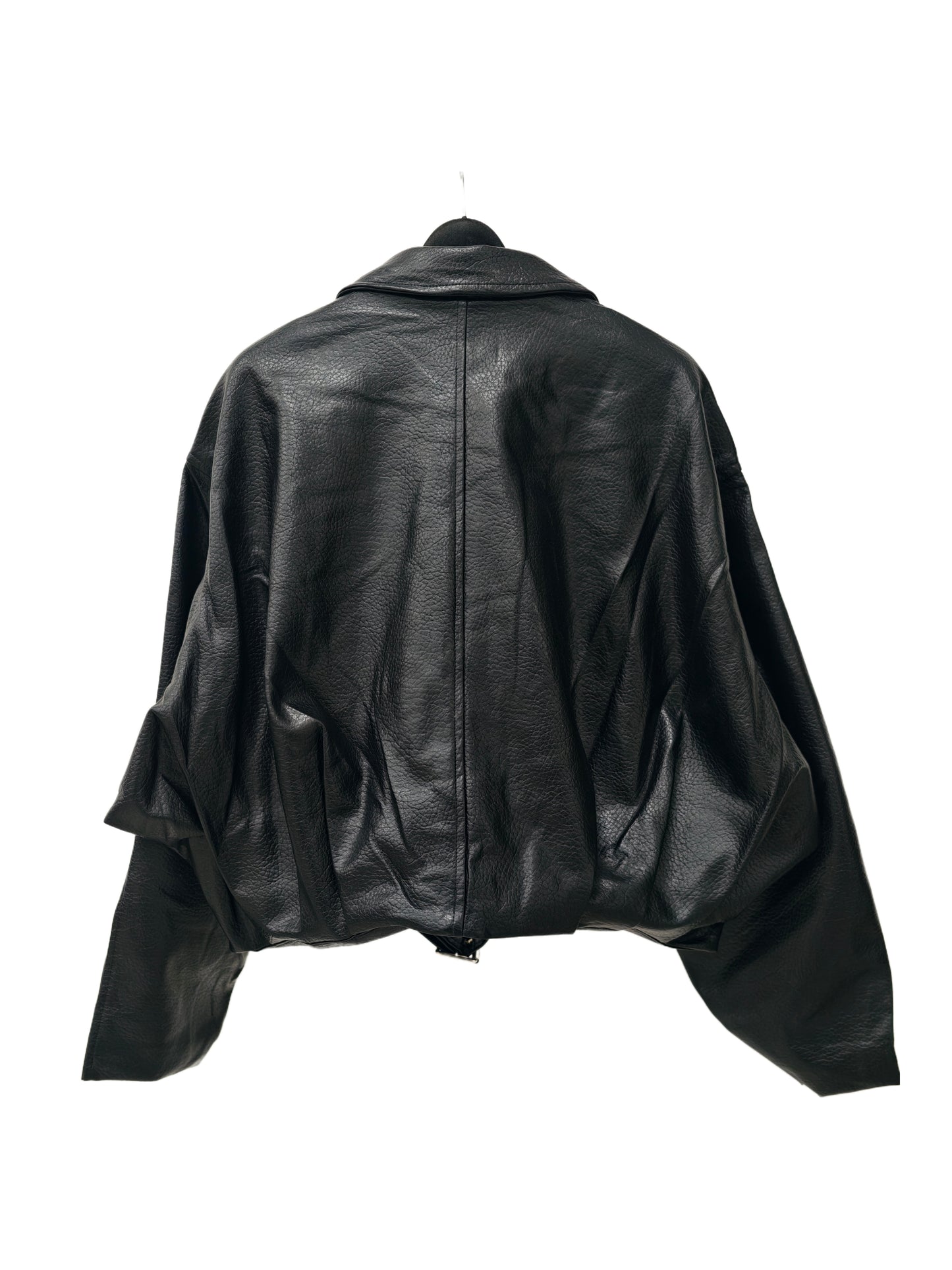 Zayla Women’s Black Faux Leather Cropped Jacket – Oversized Zip-Up Short Coat, Minimalist Fall Winter Outerwear