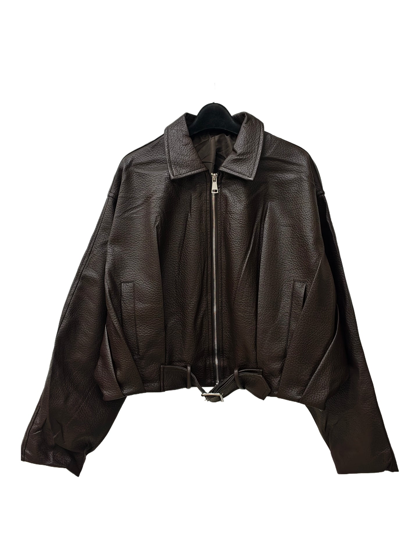 Zayla Women’s Brown Faux Leather Cropped Jacket – Oversized Zip-Up Short Coat, Soft Textured Fall Winter Outerwear