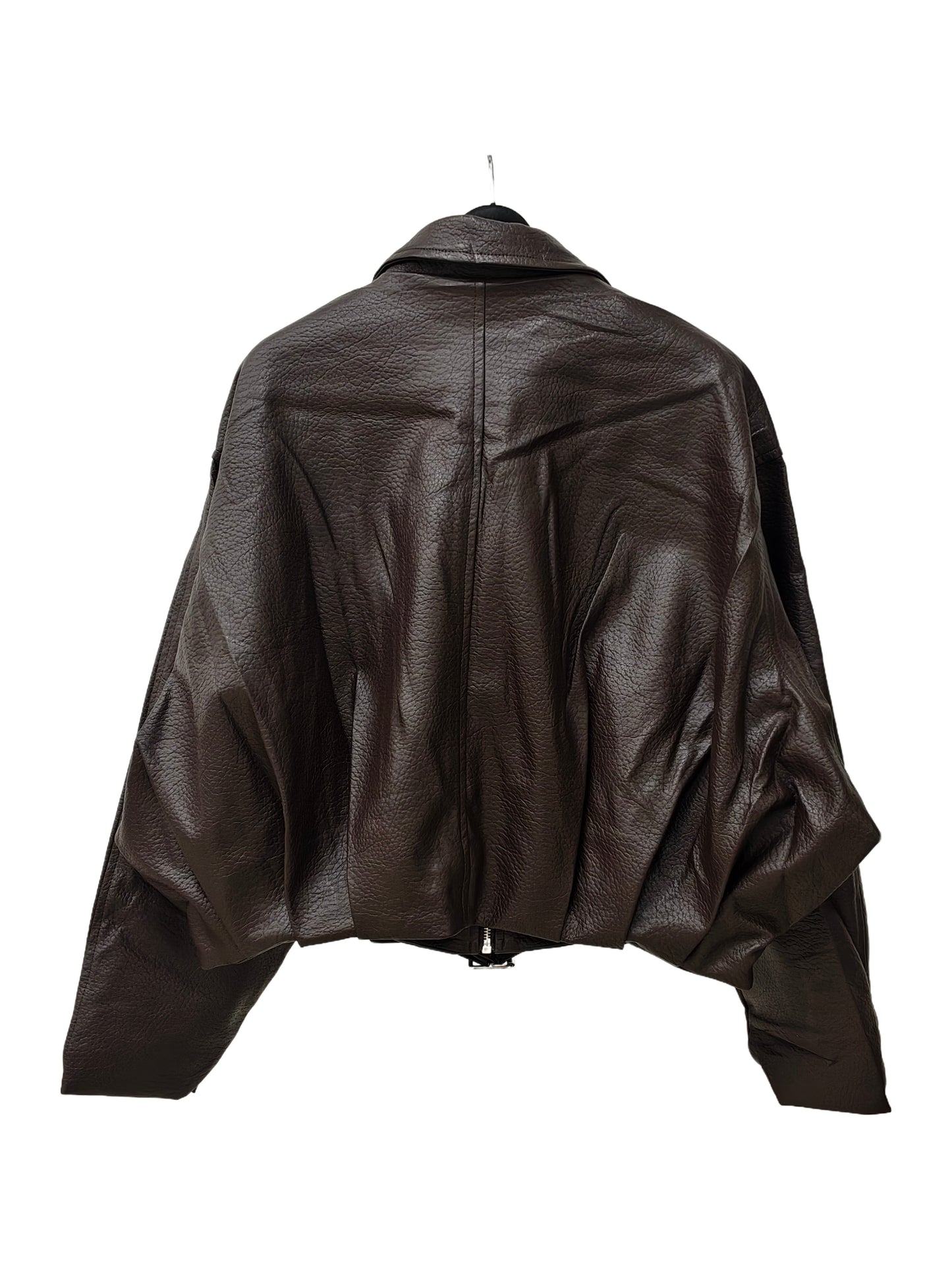 Zayla Women’s Brown Faux Leather Cropped Jacket – Oversized Zip-Up Short Coat, Soft Textured Fall Winter Outerwear