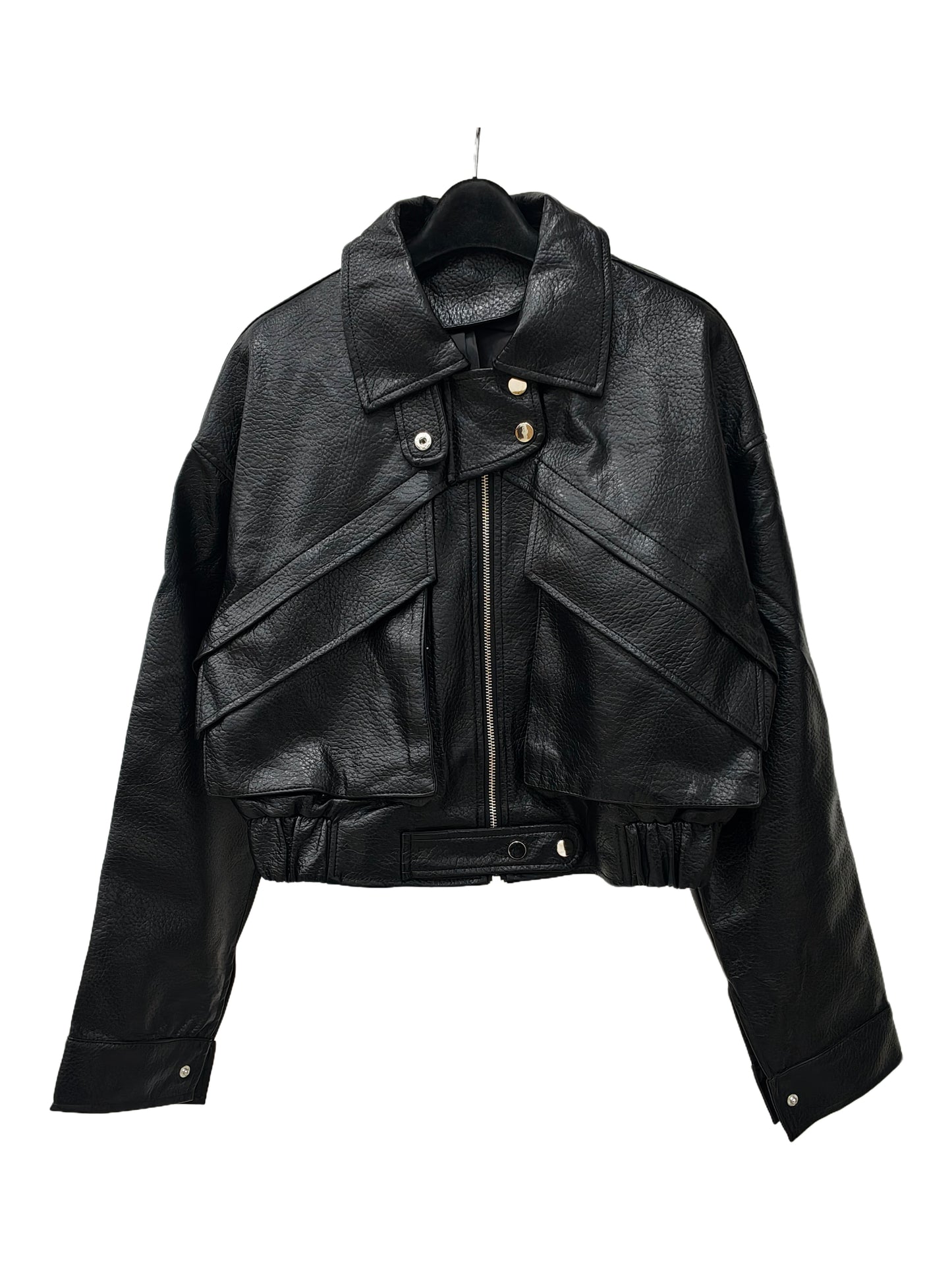 Zayla Women’s Black Faux Leather Cropped Jacket – Oversized Zip-Up Short Coat, Minimalist Street Style Outerwear